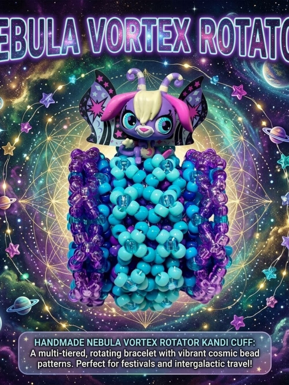 Nebula Vortex Rotator - Rotating Cuff Kandi Bracelet EDM Rave Festival Jewelry